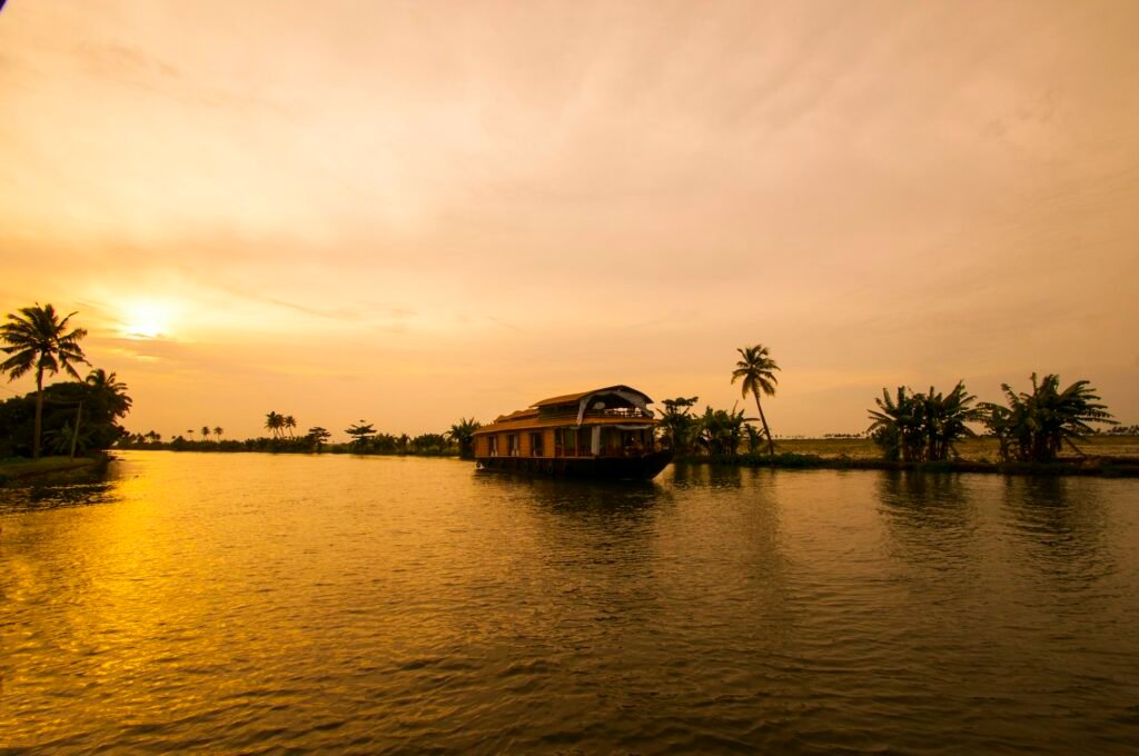 Sunset at the backwaters of Alleppey, Kerala, India.